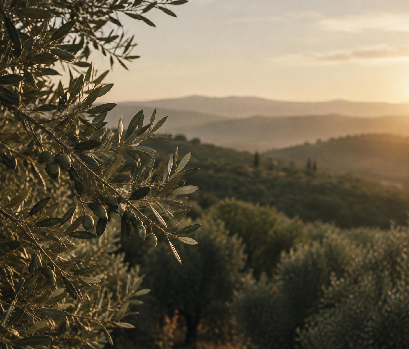 Olive trees in warm evening sunlight